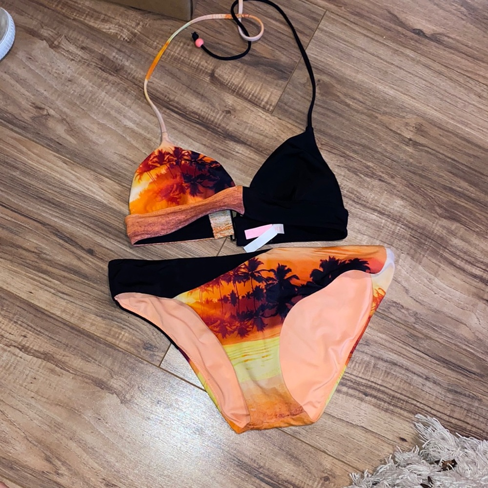 Black and orange sunset bikini